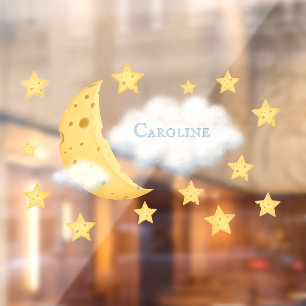 Cheesy Moon & Stars Personalized Fluffy Cloud Kids Window Cling