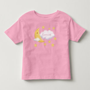 Cheesy Moon & Stars Personalized Fluffy Cloud Pink Toddler T-shirt