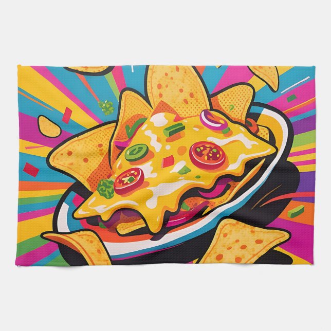Cheesy Nachos Explosion Pattern Kitchen Towel (Horizontal)