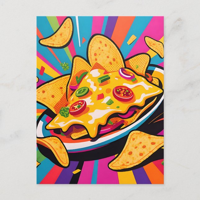 Cheesy Nachos Explosion Pattern Postcard (Front)