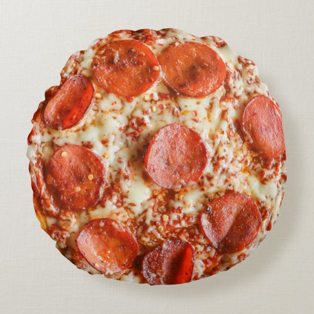 Cheesy pepperoni pizza novelty round cushion (Front)