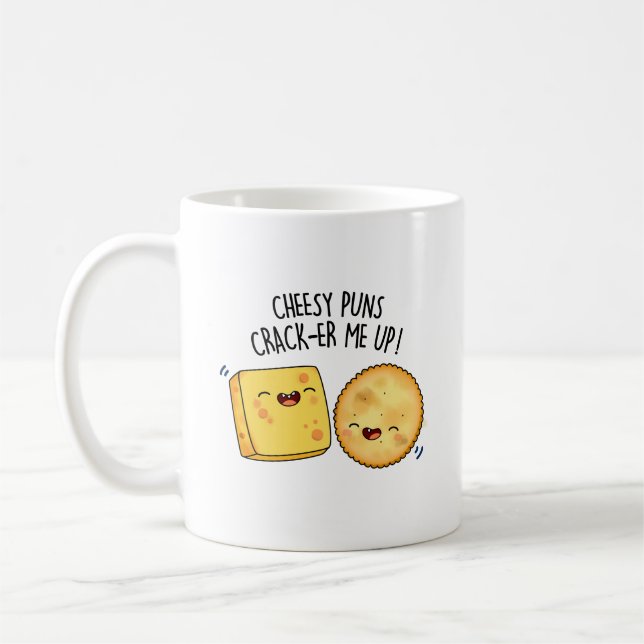 Cheesy Puns Crack-er Me Up Funny Cheese Pun  Coffee Mug (Left)