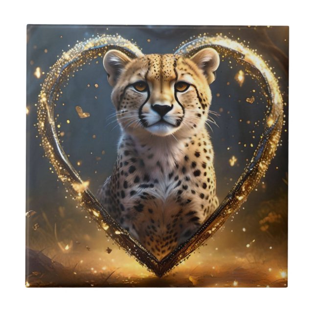 Cheetah: A Golden Love Heart Tile (Front)