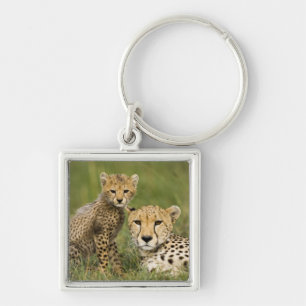 Cheetah, Acinonyx jubatus, with Cub Keychain
