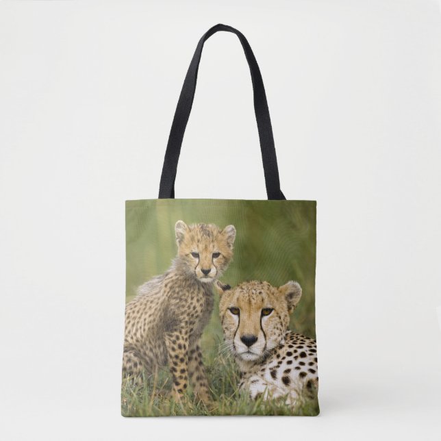 Cheetah, Acinonyx jubatus, with Cub Tote Bag (Front)