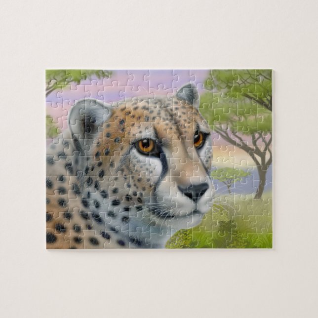 Cheetah africain sauvage sur Savannah Puzzle (Horizontal)