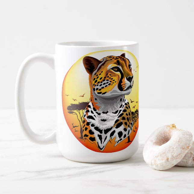 Cheetah African Feline Wild Animal Coffee Mug (With Donut)