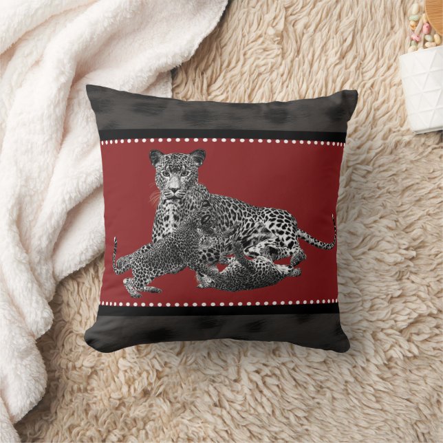 Cheetah and Her Cubs Throw Pillow (Blanket)