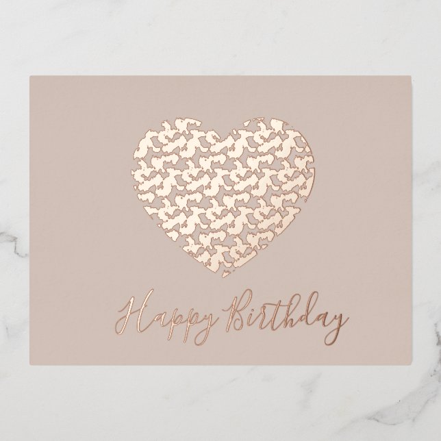 Cheetah Animal Print Heart Happy Birthday Blush Foil Holiday Postcard (Front)