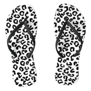 Cheetah Animal Print in Black and White Flip Flops