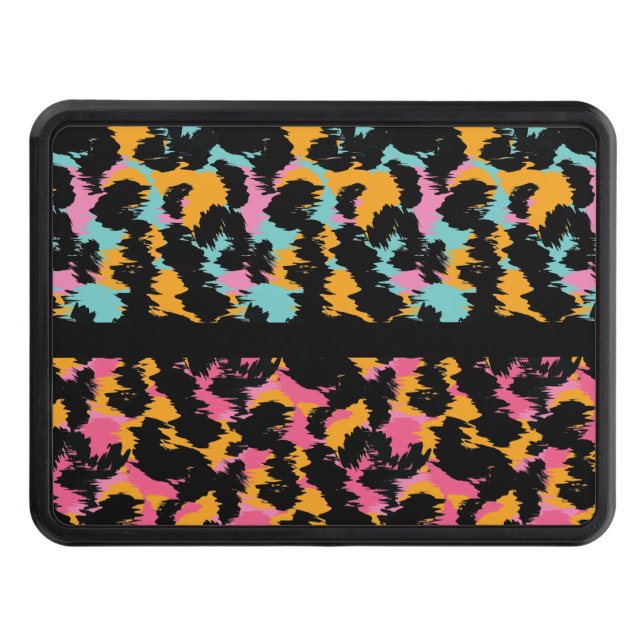 Cheetah Animal Print Pink Teal Two Tone  Trailer Hitch Cover (Front)
