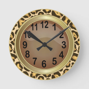 Cheetah Animal Print with Brown Round Clock