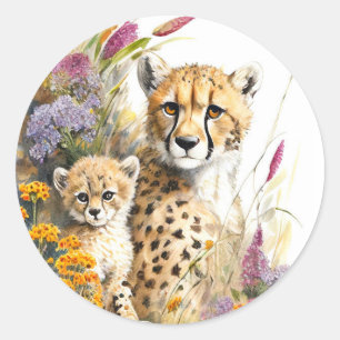 Cheetah Baby and Mom Classic Round Sticker