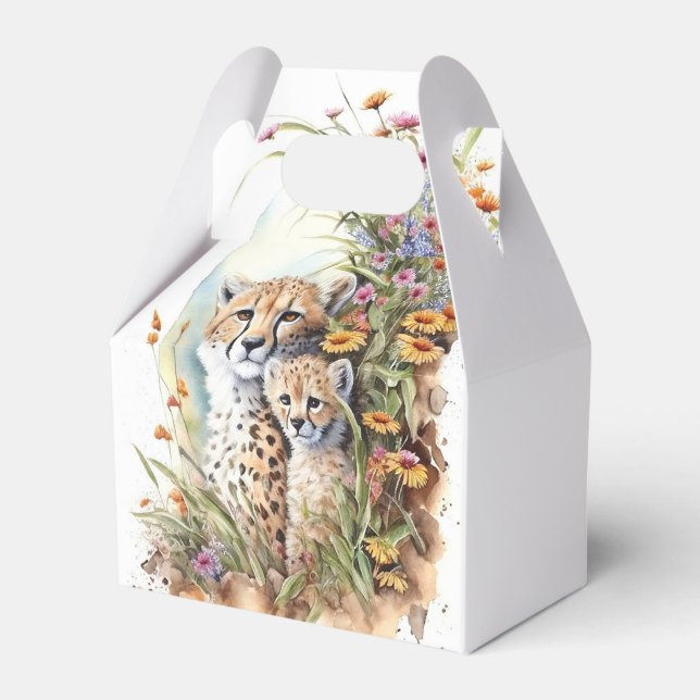 Cheetah Baby and Mom  Favor Box (Front Side)