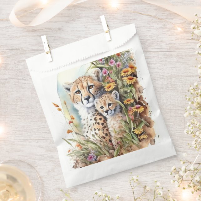 Cheetah Baby and Mom Favour Bag (Clipped)