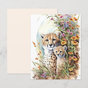 Cheetah Baby and Mom Flat Card