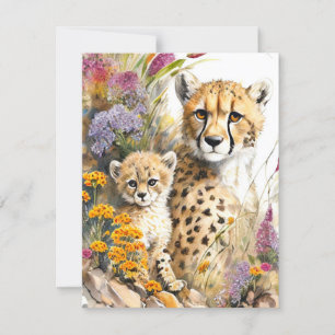 Cheetah Baby and Mom Flat Card
