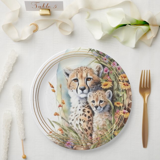 Cheetah Baby and Mom Paper Plate (Wedding)