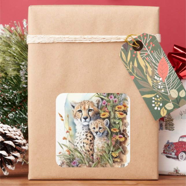 Cheetah Baby and Mom Sticker (Holiday)