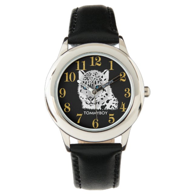 Cheetah black and white blue eyes watch (Front)
