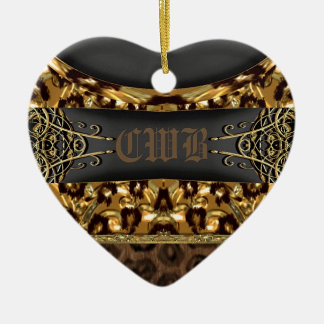 Cheetah Charm Monogram Ceramic Ornament (Front)