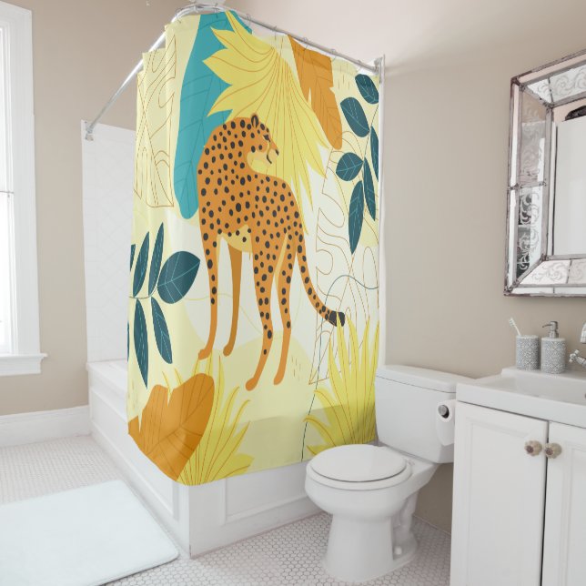 Cheetah colourful tropical leaves wallpaper throw  (In Situ)