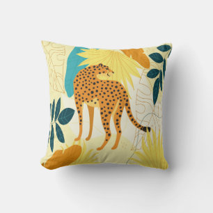 Cheetah colourful tropical leaves wallpaper throw pillow