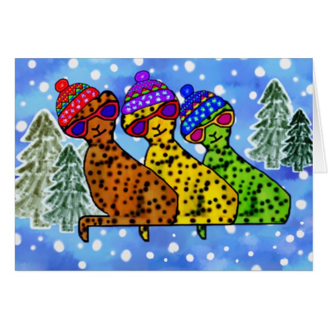 Cheetah Cool Cats Snow Day Cards (Front Horizontal)