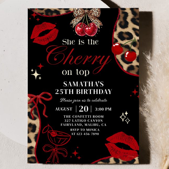 Cheetah Coquette Cherry On Top Birthday Invitation (Creator Uploaded)