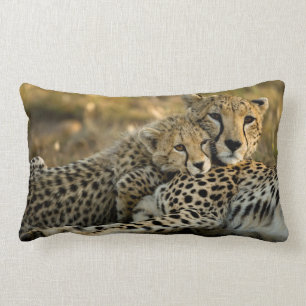 Cheetah Cub Snuggling with its Mom Lumbar Pillow
