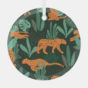 Cheetah Exotic: Tropical Summer Seamless. Glass Ornament