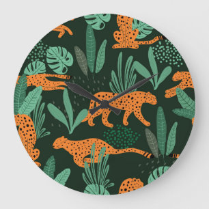 Cheetah Exotic: Tropical Summer Seamless. Large Clock