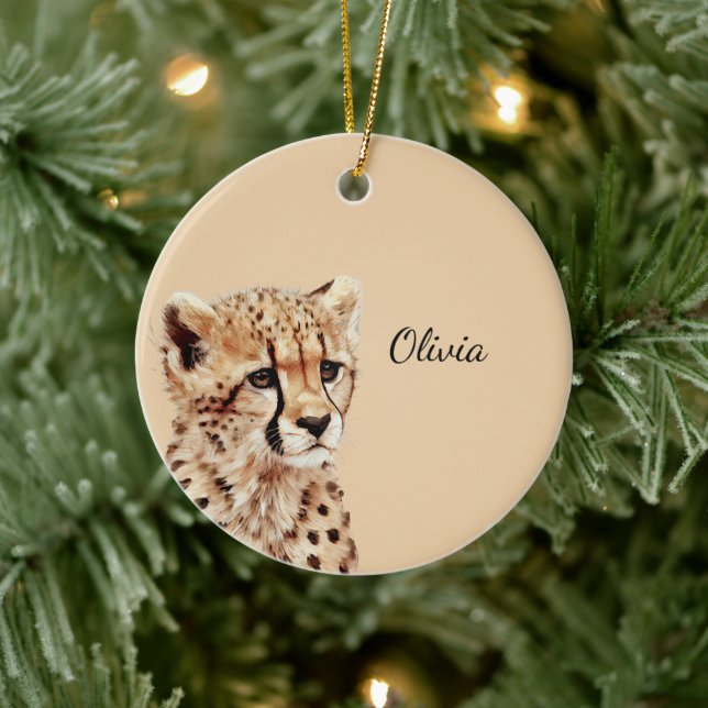 Cheetah Face Personalized Ceramic Ornament (Tree)