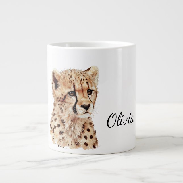Cheetah Face Personalized Large Coffee Mug (Front)