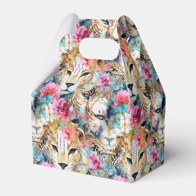 Cheetah Floral Boho Watercolor Pattern Favor Box (Front Side)