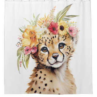 Cheetah Flower Crown Art Watercolor Safari Wild 