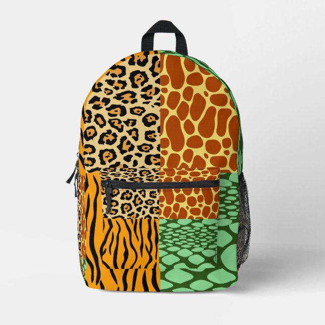 Cheetah, Giraffe, Tiger, and Snake Printed Backpack (Front)