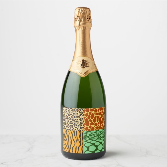 Cheetah, Giraffe, Tiger, and Snake Sparkling Wine Label (Front)