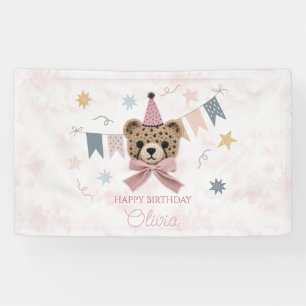 Cheetah Girl Birthday Safari Pink Bow Banner
