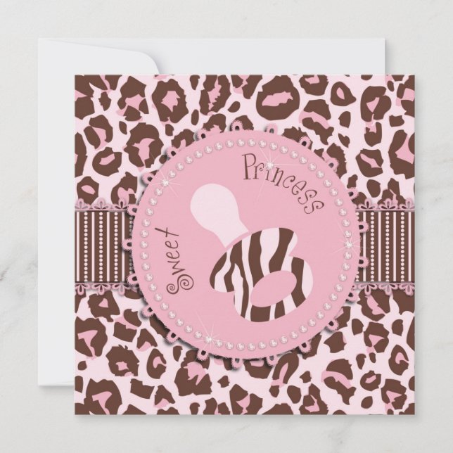 Cheetah Girl Invitation Square Pink D (Front)