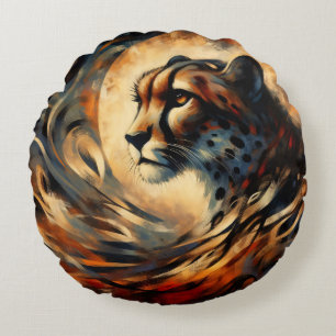 Cheetah Harlem Renaissance Modern Painting Round Pillow