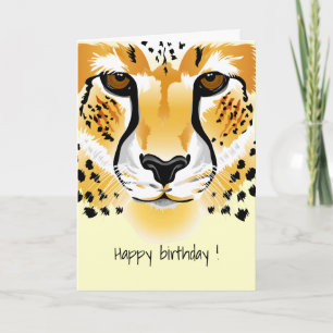 cheetah head close-up illustration birthday card