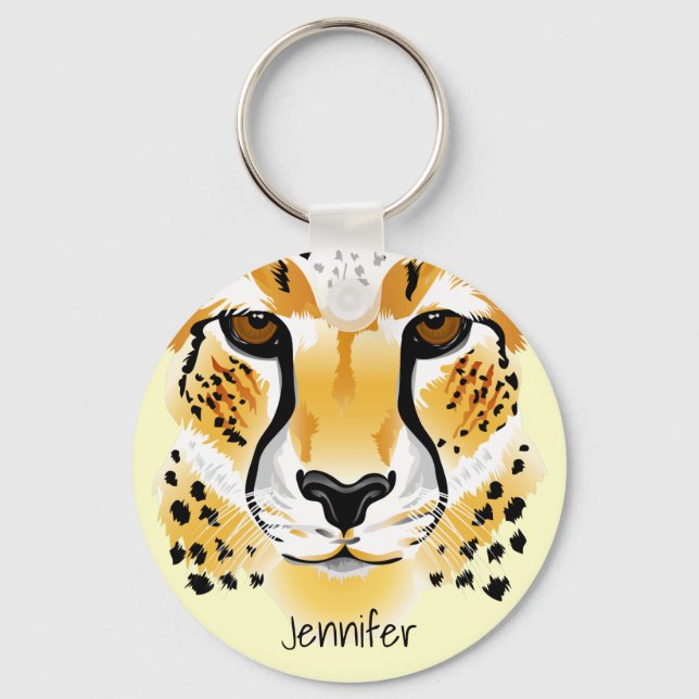 cheetah head close-up illustration name keychain (Front)
