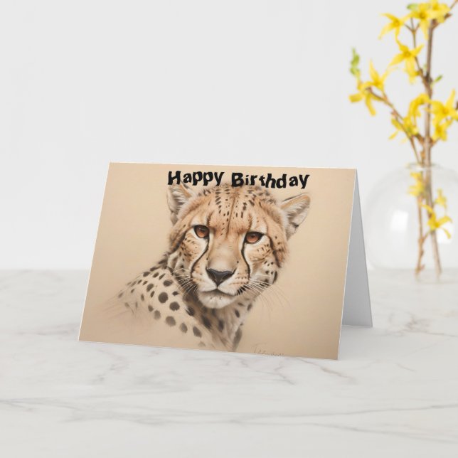Cheetah head drawing birthday card (Yellow Flower)