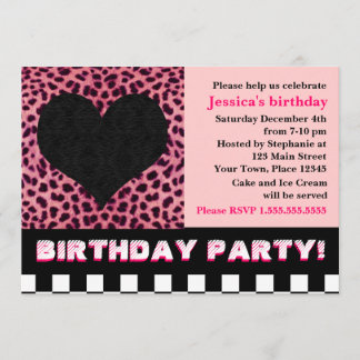 Cheetah Heart Birthday Party - Pink Invitation
