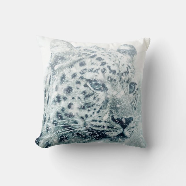 Cheetah in the Snow Art Throw Pillow (Front)