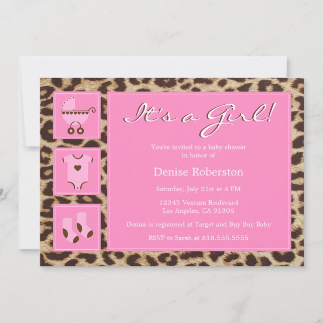 Cheetah - It's a Girl! - Baby Shower Invitation (Front)
