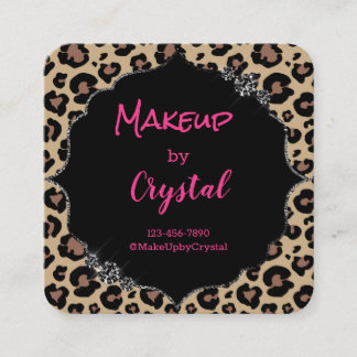 Cheetah Leopard Diamond Pink Sparkle Glimmer Square Business Card