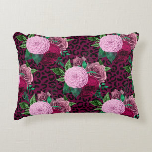 Cheetah Leopard Floral Flower Pattern Accent Pillow
