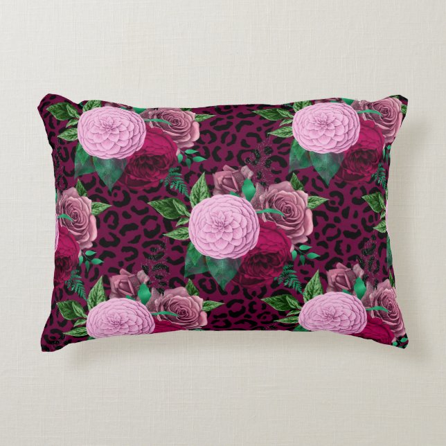 Cheetah Leopard Floral Flower Pattern Accent Pillow (Front)